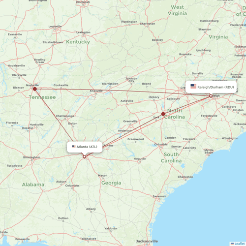 Delta Air Lines flights between Atlanta and Raleigh/Durham
