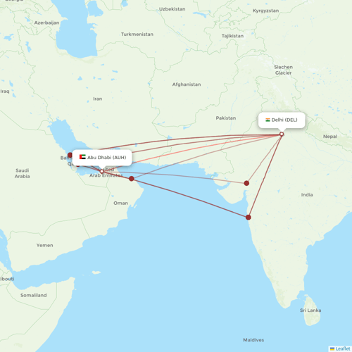 Etihad Airways flights between Abu Dhabi and Delhi
