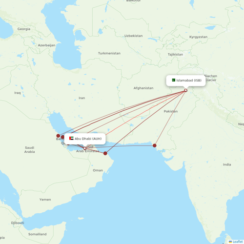 Pakistan International Airlines flights between Abu Dhabi and Islamabad