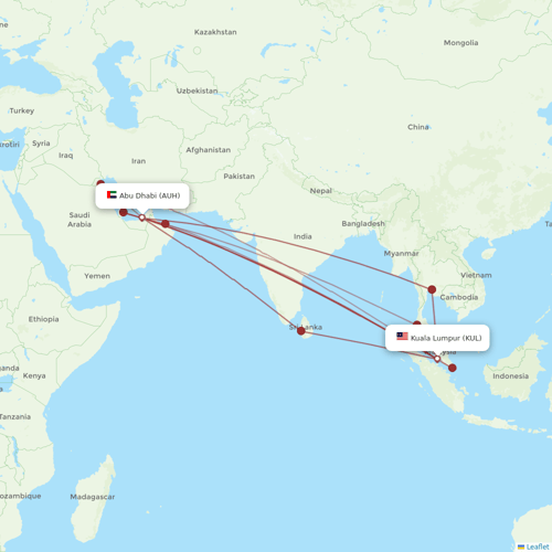 Etihad Airways flights between Abu Dhabi and Kuala Lumpur