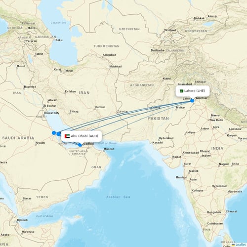 Airblue flights between Abu Dhabi and Lahore