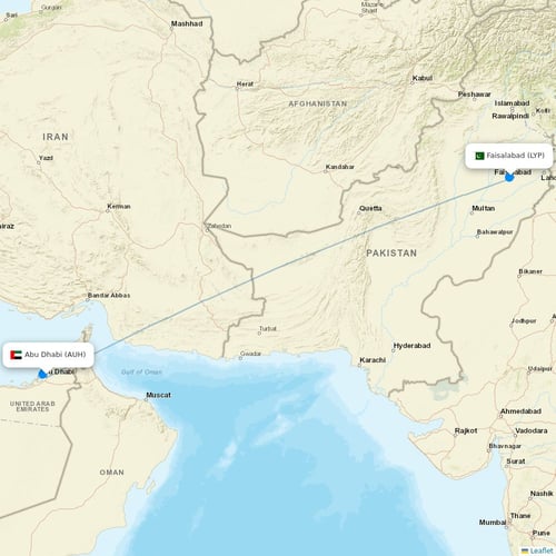 Air Arabia Abu Dhabi flights between Abu Dhabi and Faisalabad