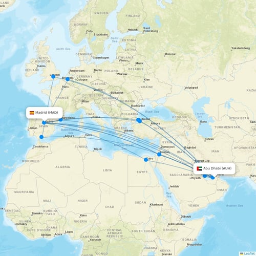 Etihad Airways flights between Abu Dhabi and Madrid