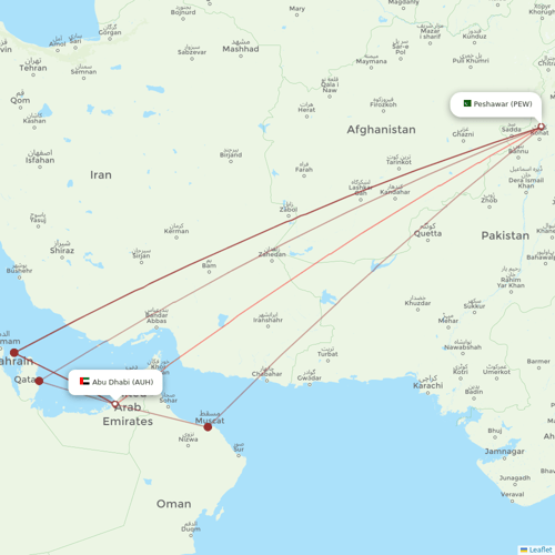 Pakistan International Airlines flights between Abu Dhabi and Peshawar