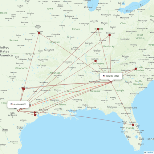 Delta Air Lines flights between Austin and Atlanta