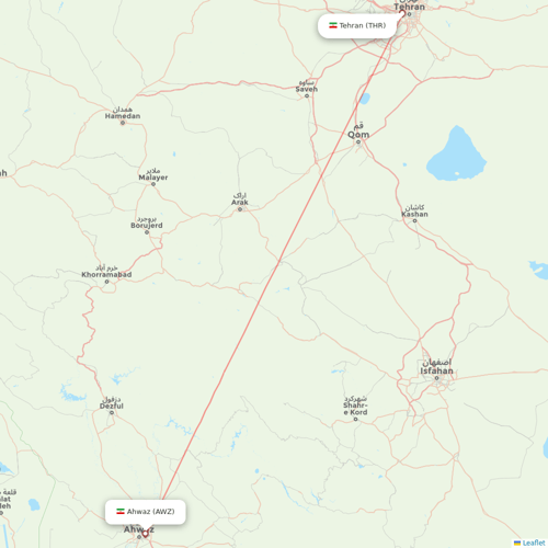 Qeshm Air flights between Ahwaz and Tehran