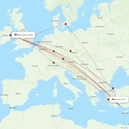 Corendon Airlines flights between Antalya and Birmingham
