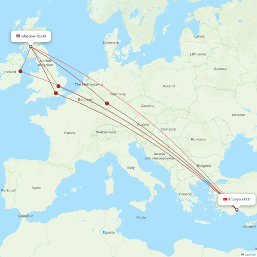 Corendon Airlines flights between Antalya and Glasgow