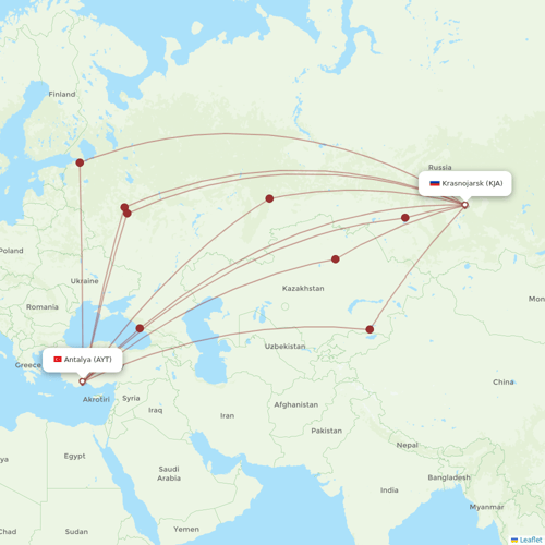 AZUR air flights between Antalya and Krasnojarsk