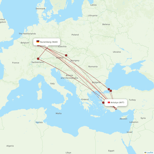 SunExpress flights between Antalya and Nuremberg