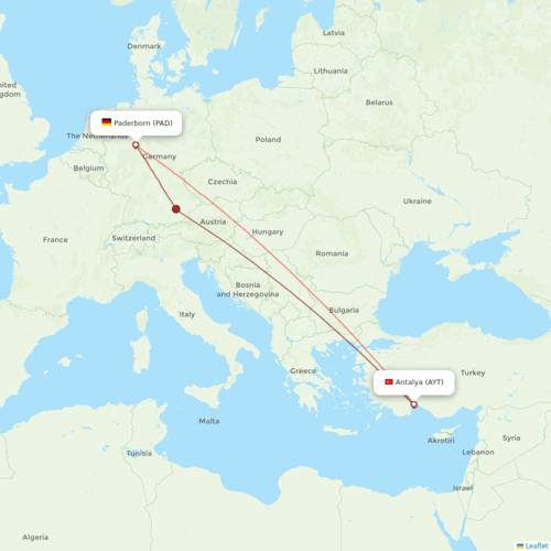 Freebird Airlines flights between Antalya and Paderborn