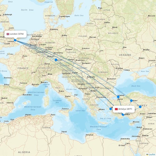 Jet2 flights between Antalya and London