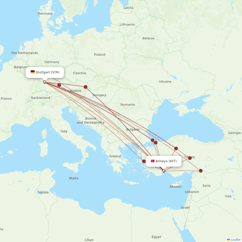 SunExpress flights between Antalya and Stuttgart