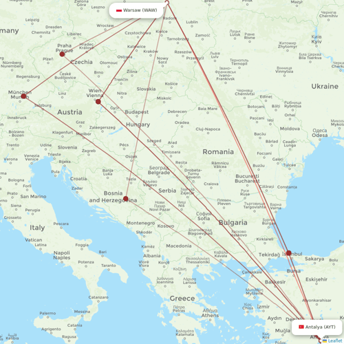 Corendon Airlines flights between Antalya and Warsaw