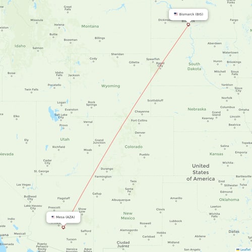 Allegiant Air flights between Mesa and Bismarck