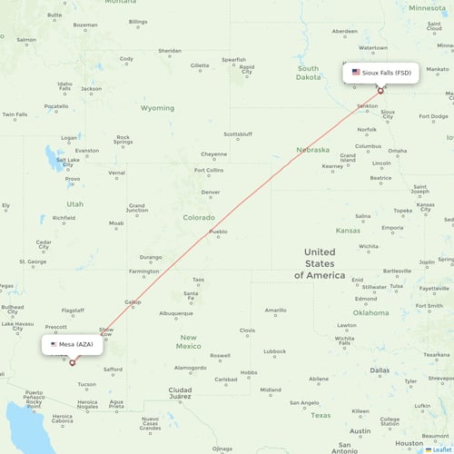Allegiant Air flights between Mesa and Sioux Falls