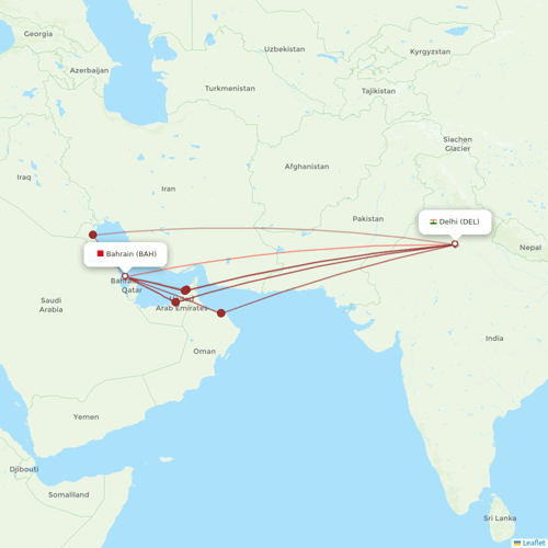 Gulf Air flights between Bahrain and Delhi