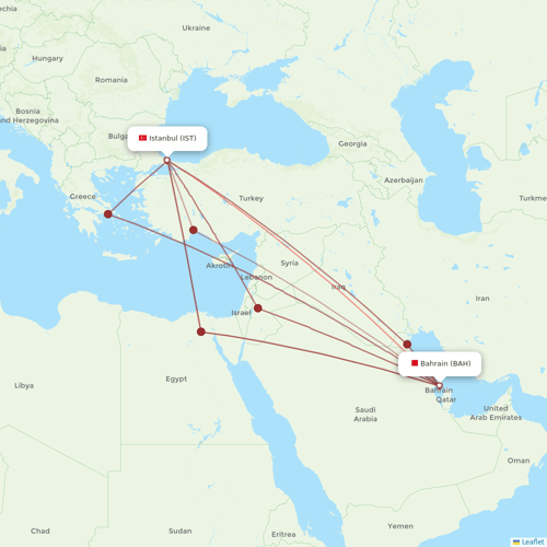 Gulf Air flights between Bahrain and Istanbul
