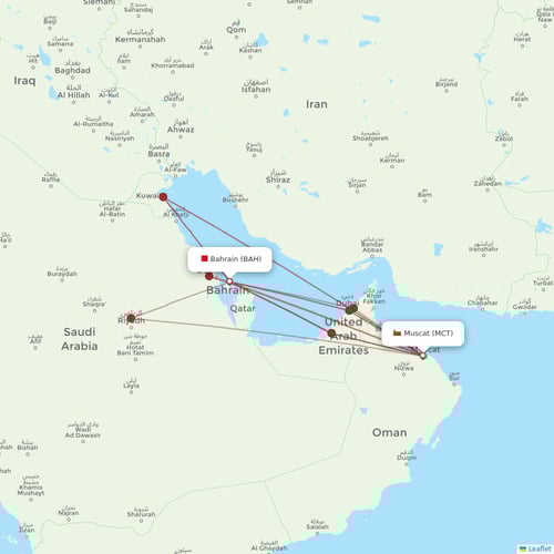 Gulf Air flights between Bahrain and Muscat