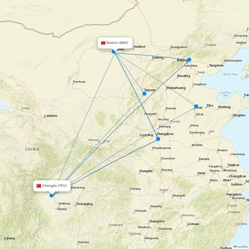 Chengdu Airlines flights between Baotou and Chengdu