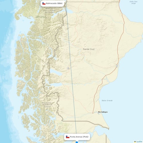 Aerovías DAP flights between Balmaceda and Punta Arenas