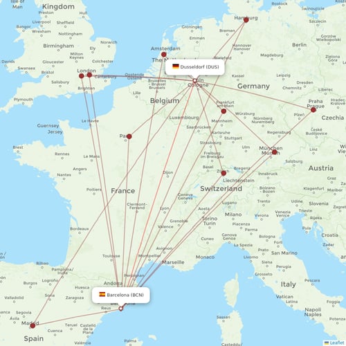 Eurowings flights between Barcelona and Dusseldorf