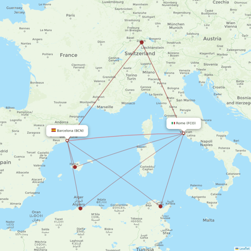 Ryanair flights between Barcelona and Rome