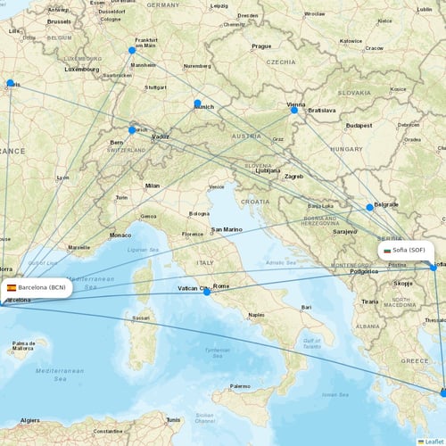 Bulgaria Air flights between Barcelona and Sofia