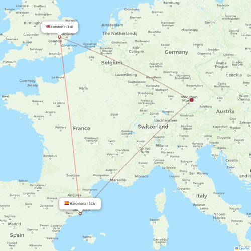 Ryanair flights between Barcelona and London
