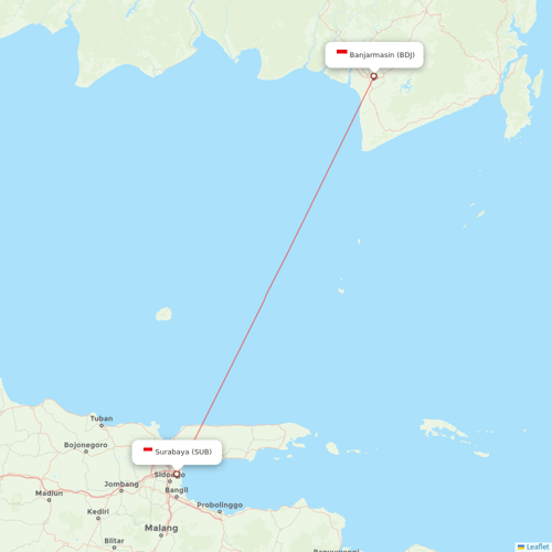 Super Air Jet flights between Banjarmasin and Surabaya