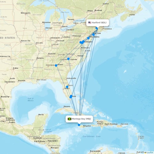 Xtra Airways flights between Hartford and Montego Bay
