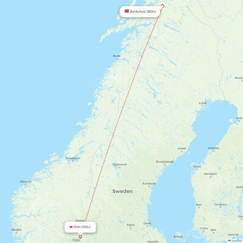 Norwegian Air flights between Bardufoss and Oslo
