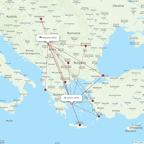 Air Serbia flights between Belgrade and Athens