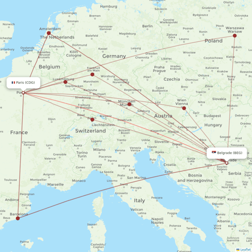 Air Serbia flights between Belgrade and Paris