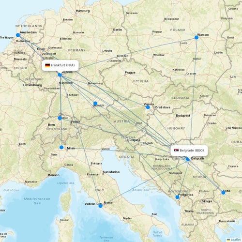 Air Serbia flights between Belgrade and Frankfurt