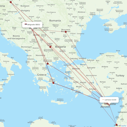 Air Serbia flights between Belgrade and Larnaca