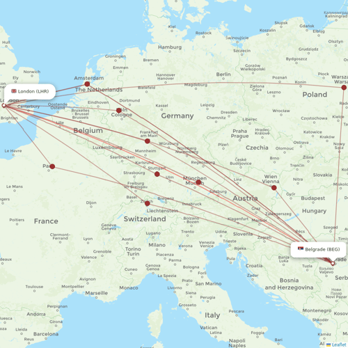 Air Serbia flights between Belgrade and London