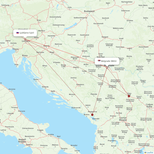 Air Serbia flights between Belgrade and Ljubljana