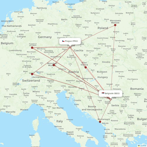 Air Serbia flights between Belgrade and Prague