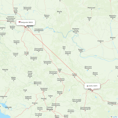 Air Serbia flights between Belgrade and Sofia
