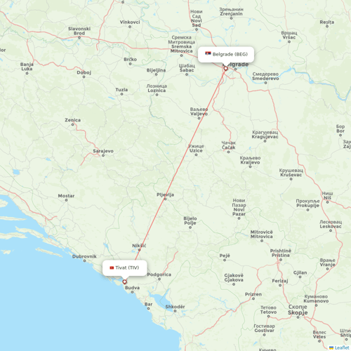 Air Serbia flights between Belgrade and Tivat