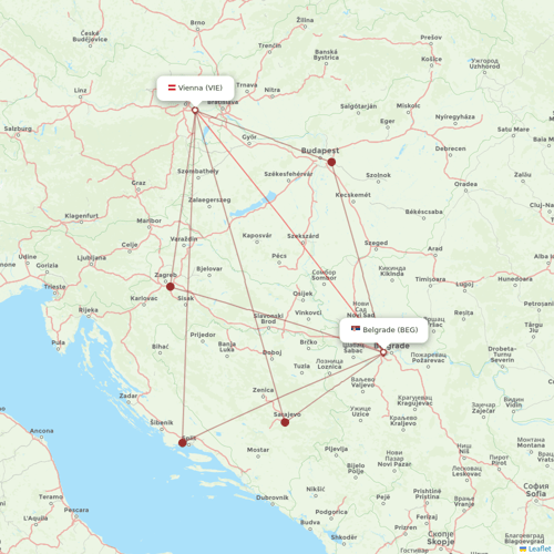 Air Serbia flights between Belgrade and Vienna