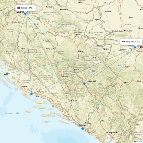 Air Serbia flights between Belgrade and Zagreb