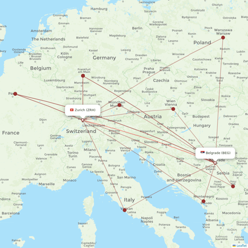 Air Serbia flights between Belgrade and Zurich