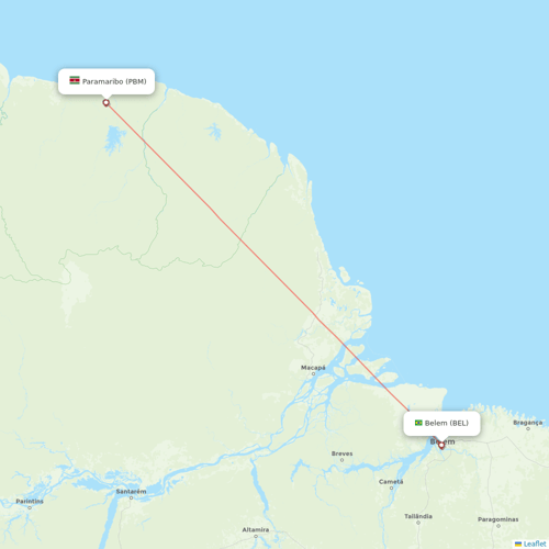 Surinam Airways flights between Belem and Paramaribo
