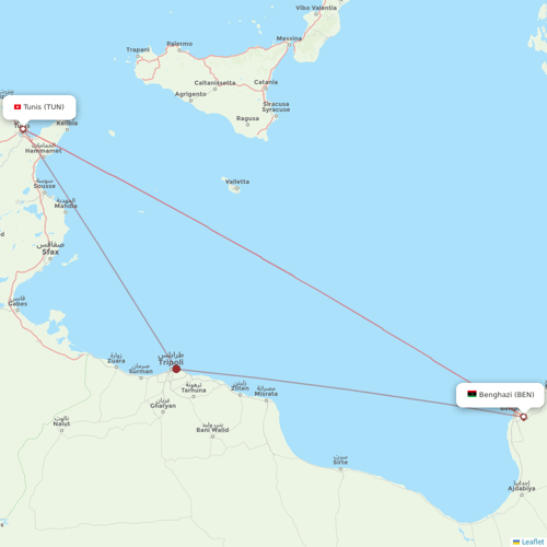 Afriqiyah Airways flights between Benghazi and Tunis