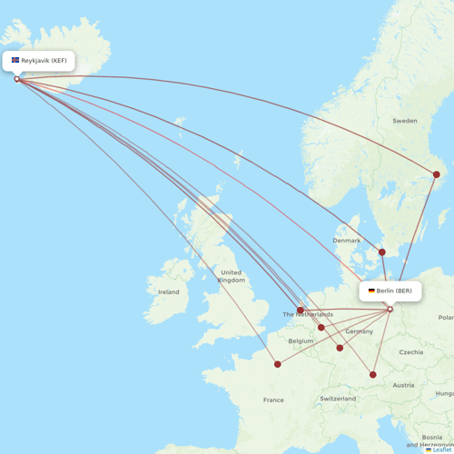 Icelandair flights between Berlin and Reykjavik