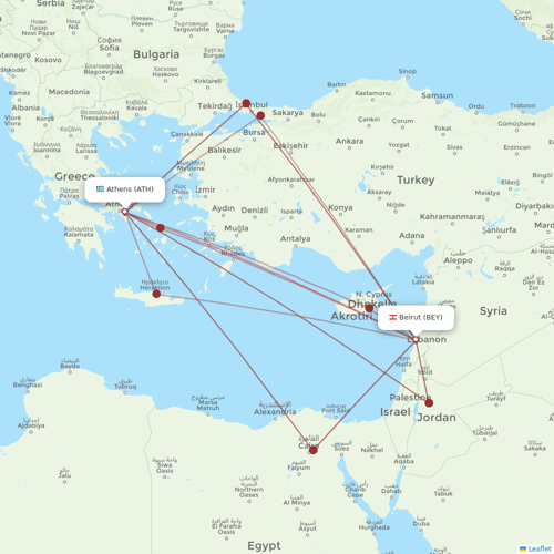 Middle East Airlines flights between Beirut and Athens