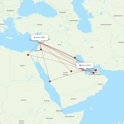 Qatar Airways flights between Beirut and Doha