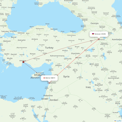 Middle East Airlines flights between Beirut and Yerevan